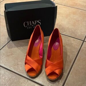 Chaps Women's Vibrant Orange Espadrille Wedges